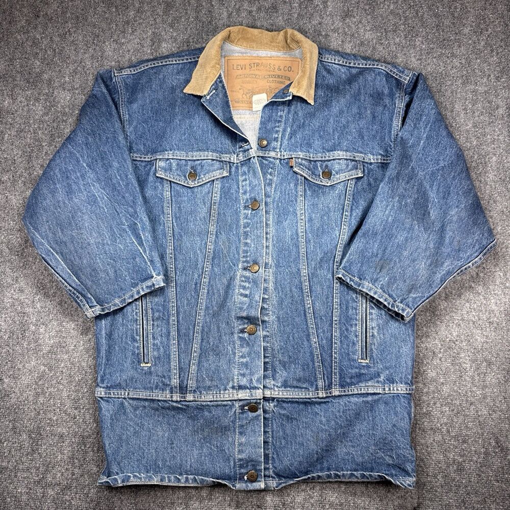 Rare Levi's 77932-7206 Orange Tab Denim Chore Jacket USA L Giant Two Horse Patch